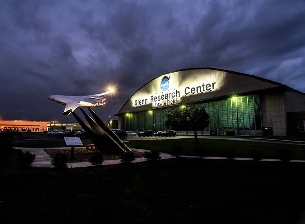 Aerospace testing facilities and hardware at the Cleveland research center.