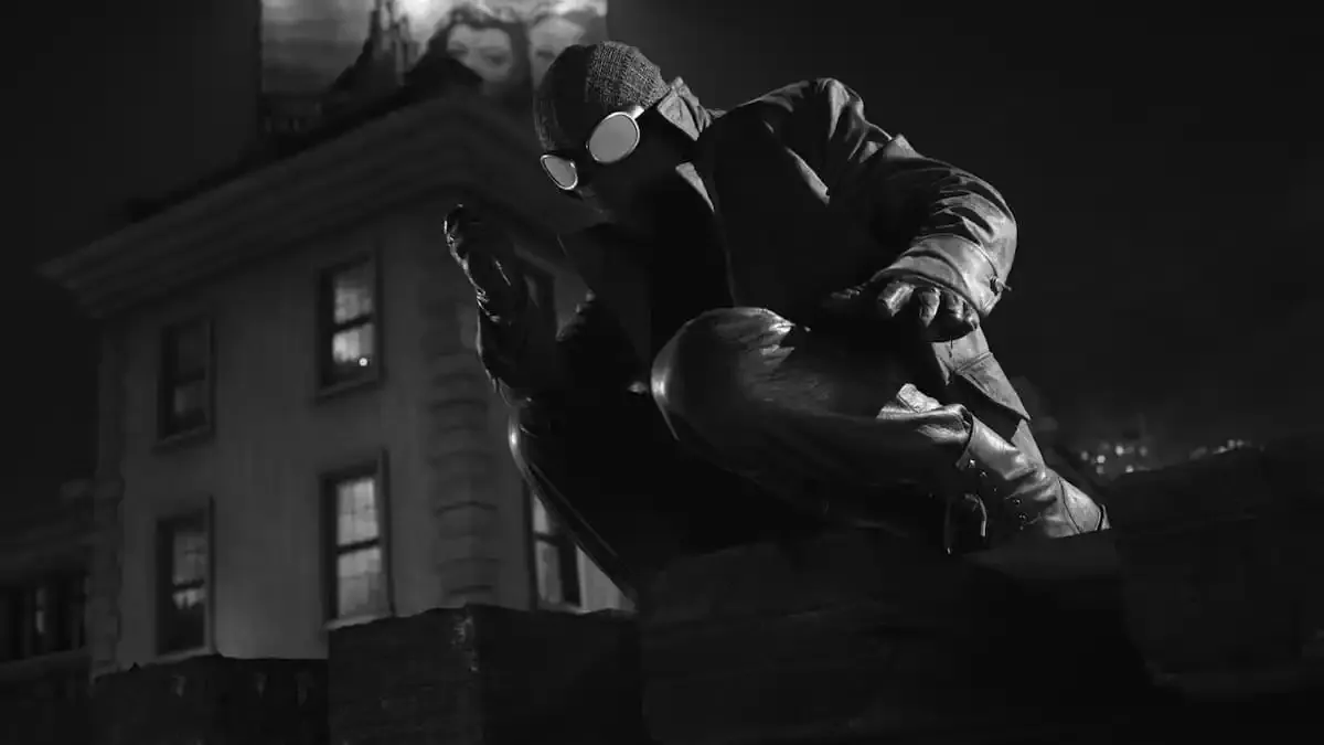 Spider-Noir standing at the top of a city building in the Amazon television adaptation.