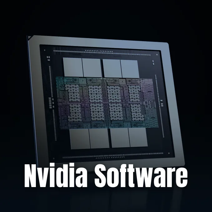 A close-up view of an advanced enterprise AI GPU silicon die in dark studio lighting.