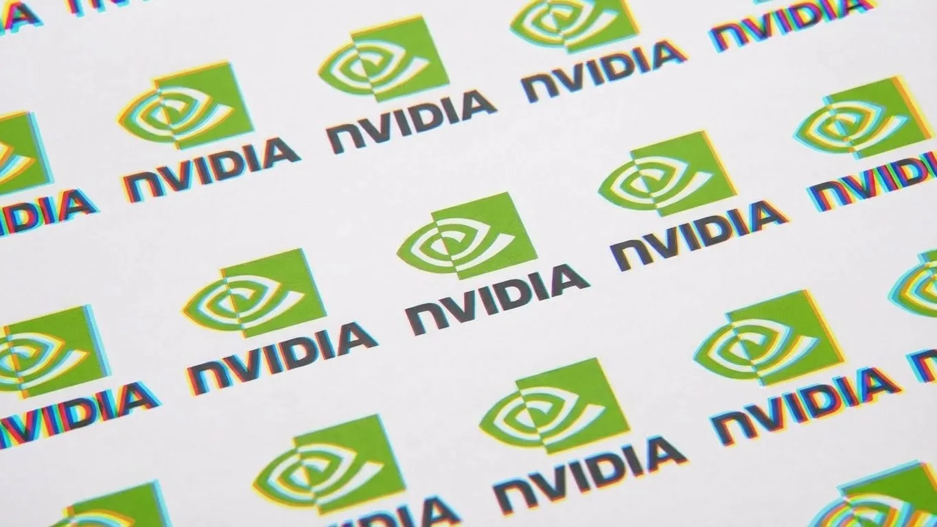 Nvidia logo displayed on an office wall.