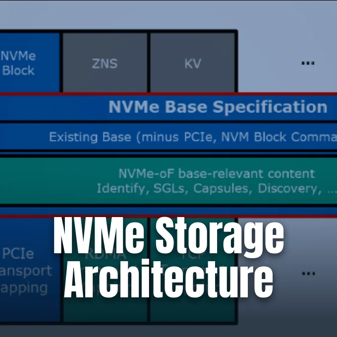 A cropped technical architecture diagram showing layered specifications for NVMe solid-state storage.