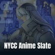 An anime character with long hair wearing a coat against a futuristic city background