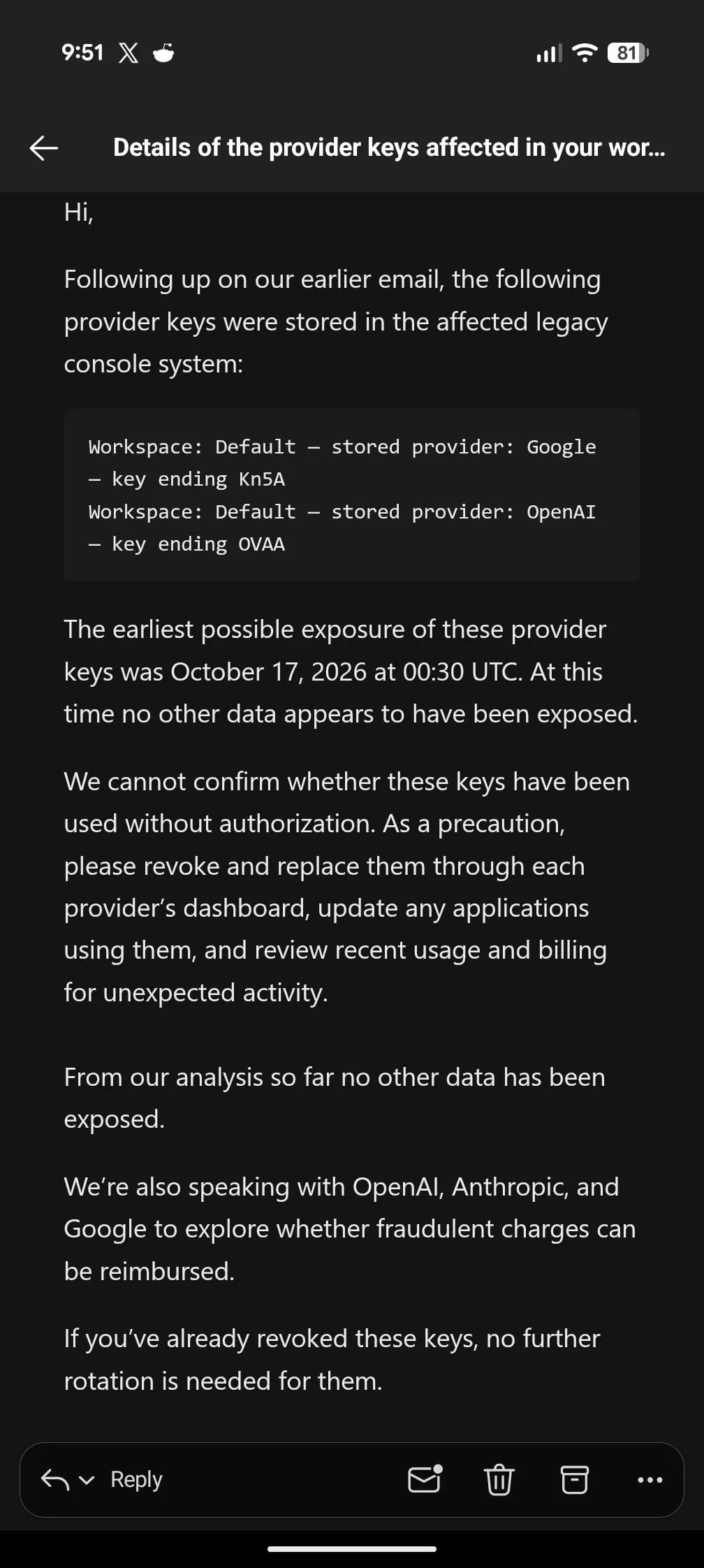 Security email sent to OpenCode Console coders.