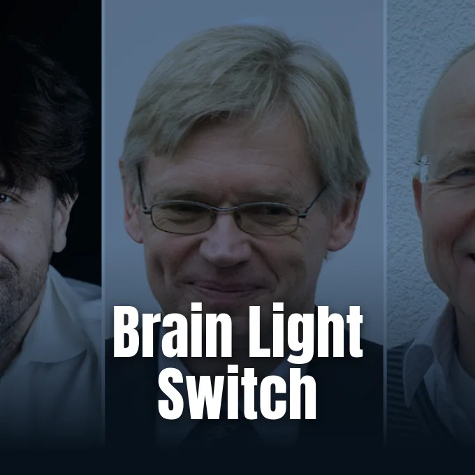 Portraits of the three Nobel laureate scientists side by side in a laboratory setting