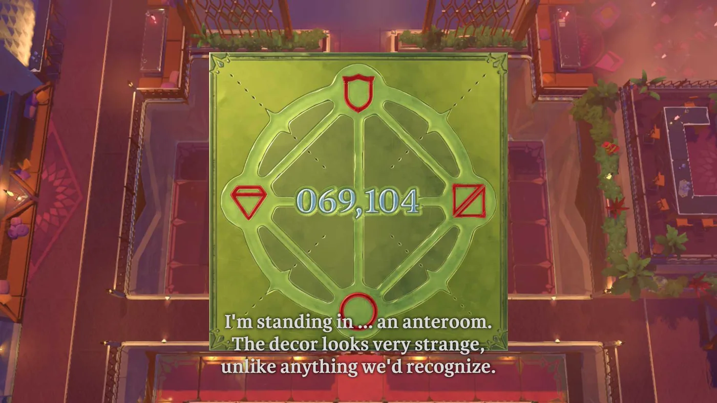 Top-down view of puzzle rooms and obstacles.