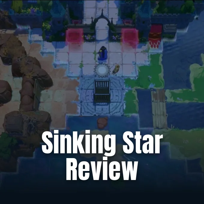 Top-down gameplay scene of Order of the Sinking Star showing a character surrounded by tile puzzles.