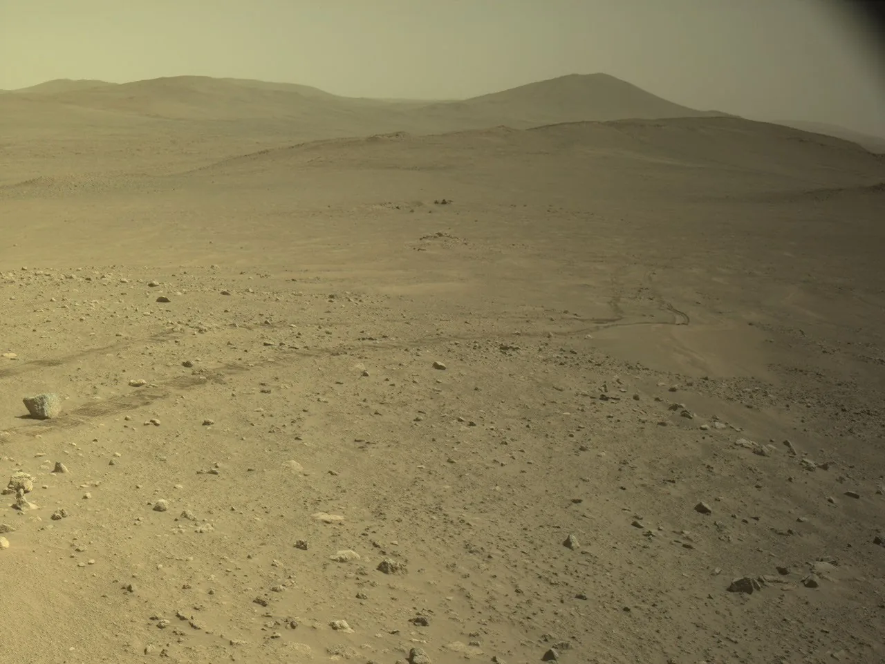 Wheel tracks left by Perseverance on the Martian surface during its record drive
