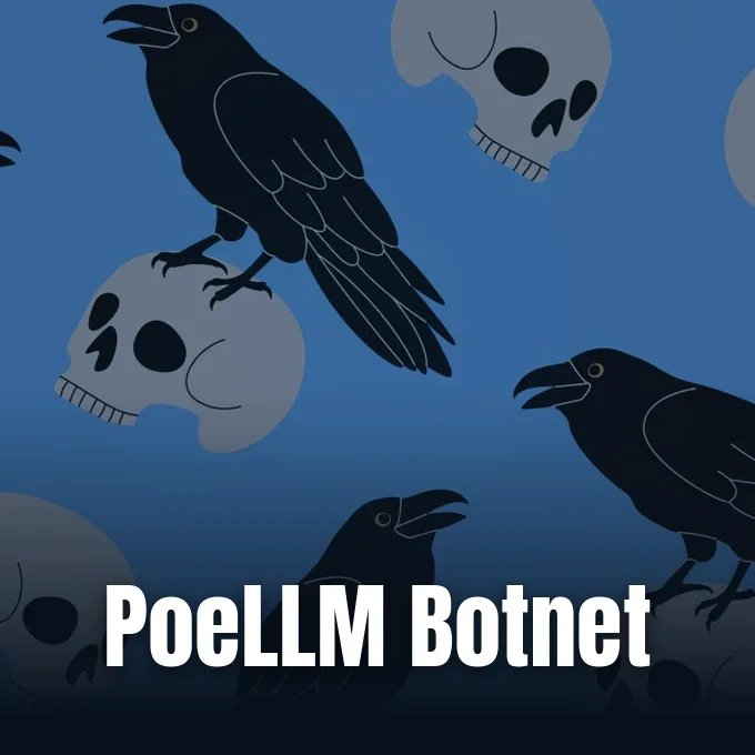 An illustration of black ravens and human skulls over a blue gradient background.