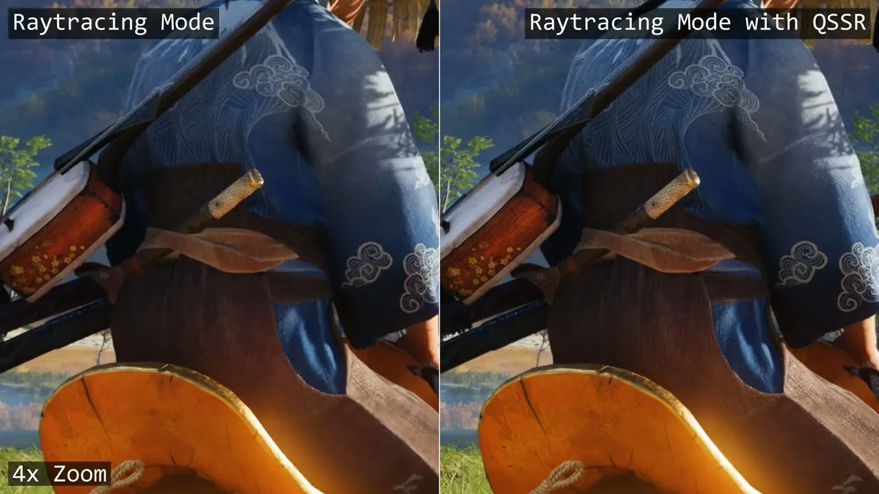 Ghost of Yōtei comparison frame illustrating QSSR image quality on PlayStation 5.