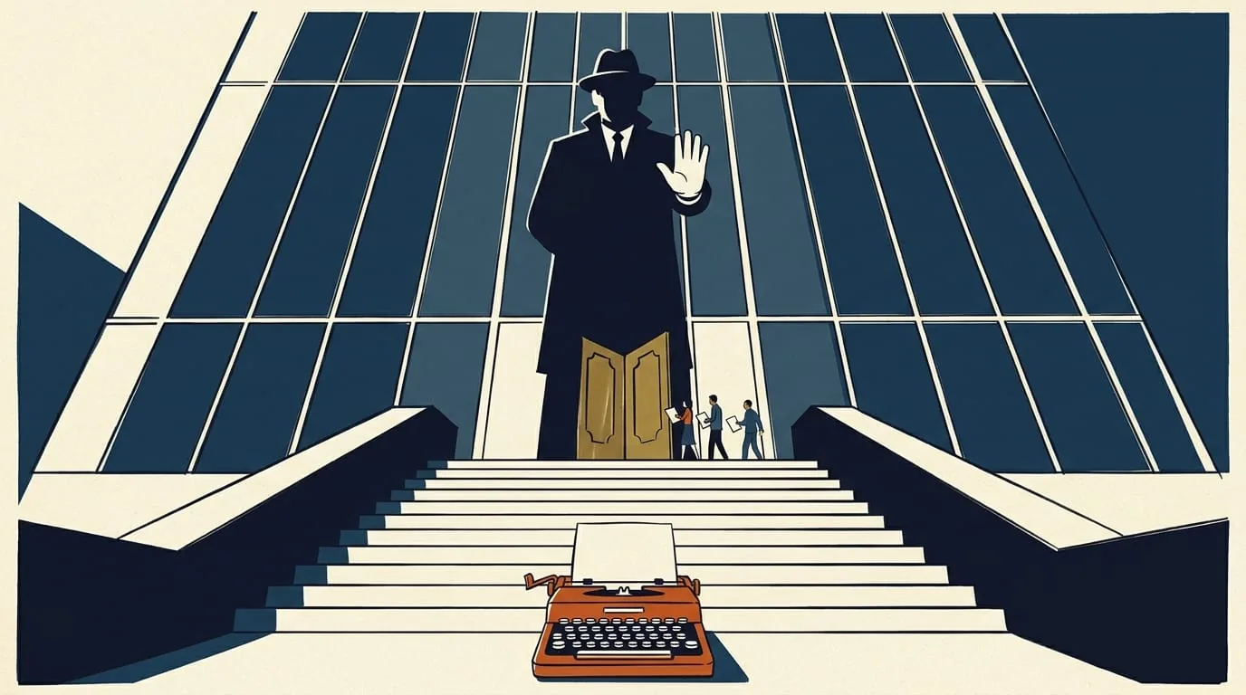 Artwork depicting automated typing alongside discussion of the Reddit AI ban.