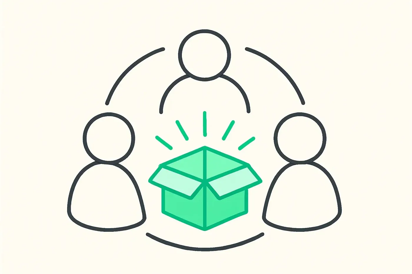 Open-source contributors gathered around an open box.