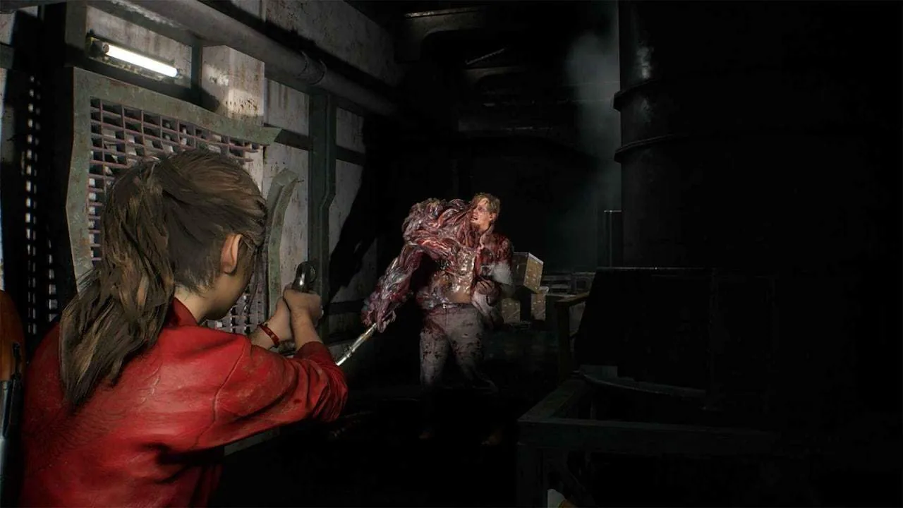 William Birkin boss encounter displaying character details in Resident Evil 2.