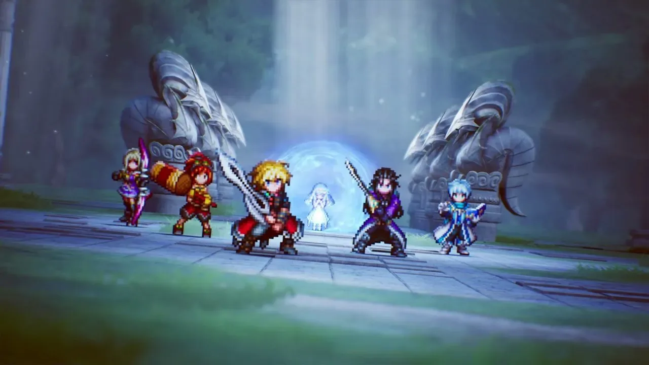 Resonance party members lined up during turn-based battle