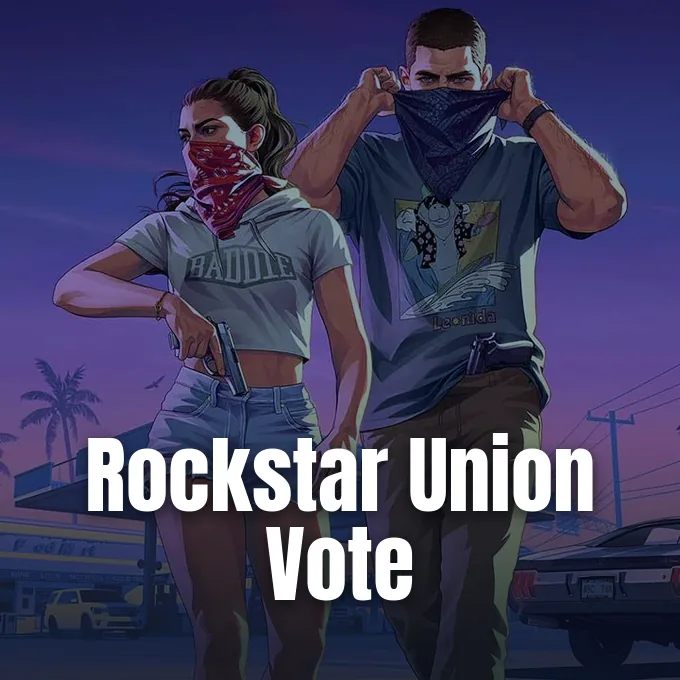 Two Grand Theft Auto VI characters wearing bandanas stand together outdoors near a car.