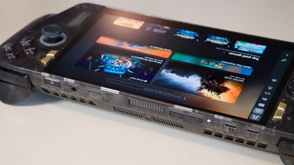 Top edge connectivity ports including USB-C and headphone jack.