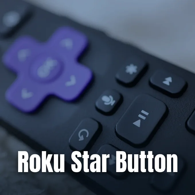 A close-up shot of a black Roku streaming remote highlighting the star shortcut button and navigation pad