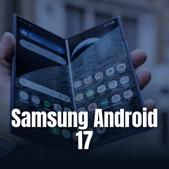 A person holding an unfolded Samsung Galaxy Fold smartphone displaying the One UI home screen.