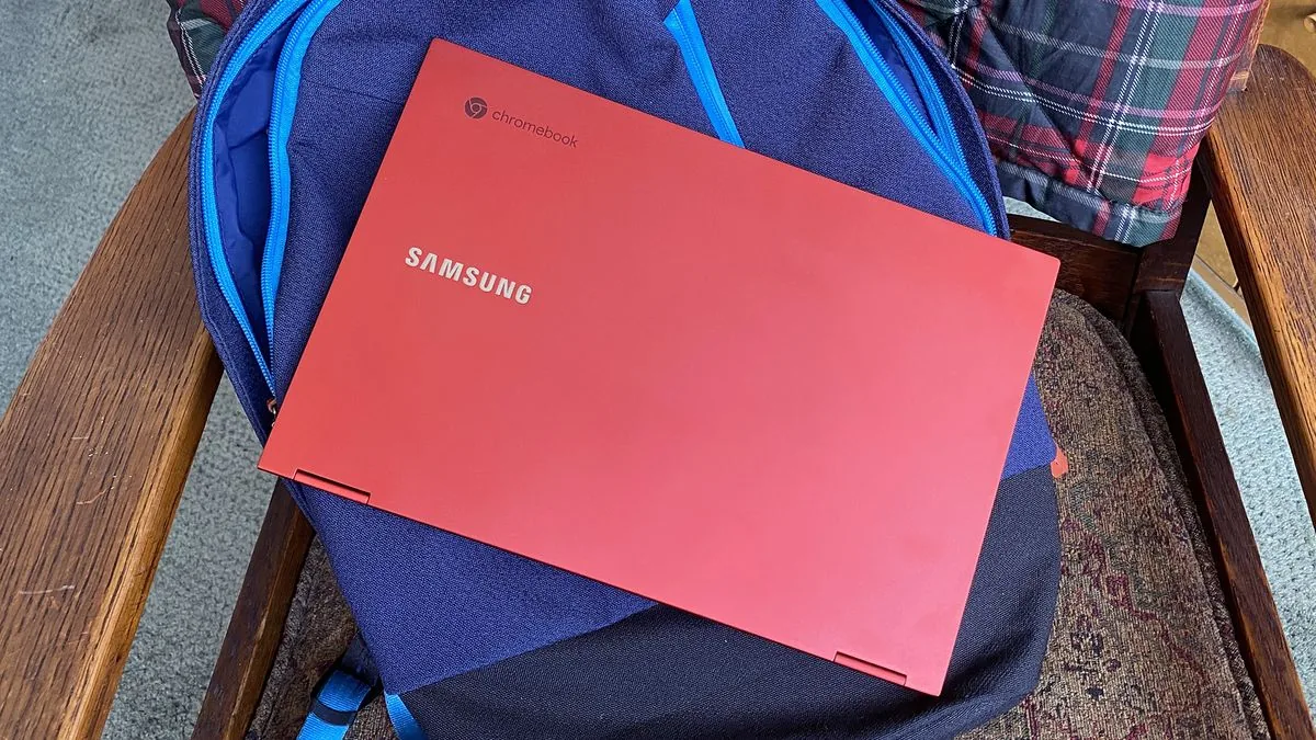 Chromebook convertible in red aluminum finish