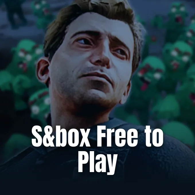 A close-up shot of a human game character with green stylized zombies in the background.
