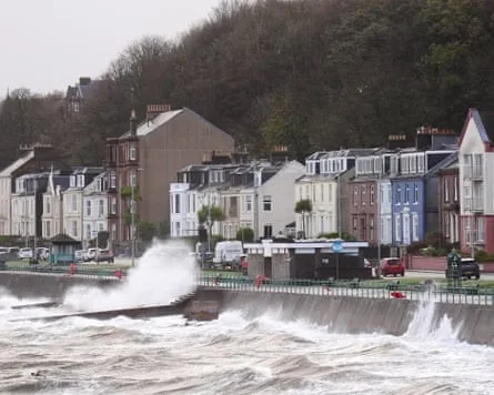Waves breaking against the seafront at Gourock