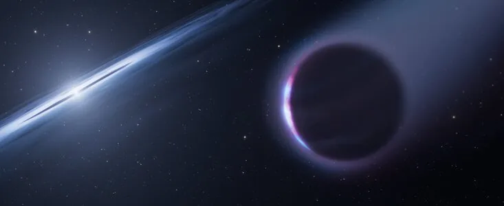 Artist concept of the HS 0209+0832 white dwarf system with orbiting planetary material.