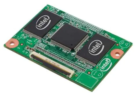 An early Intel solid-state drive module designed for computing devices.