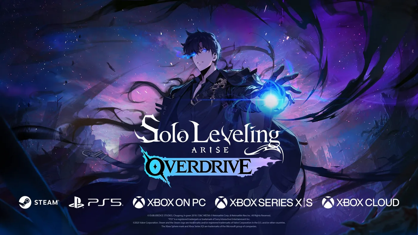 Promotional graphic for Solo Leveling: Arise Overdrive console launch.