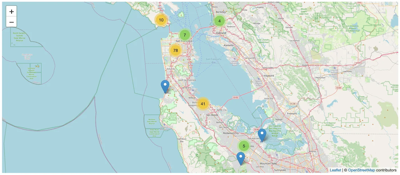 Map view showing photo locations resolved from local records