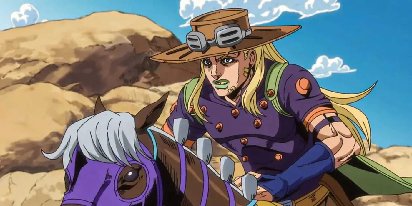 Gyro Zeppeli rides his horse Valkyrie in Steel Ball Run.