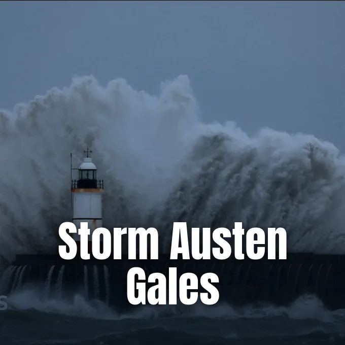 Massive stormy sea waves crashing violently against a coastal lighthouse and breakwater under dark skies.