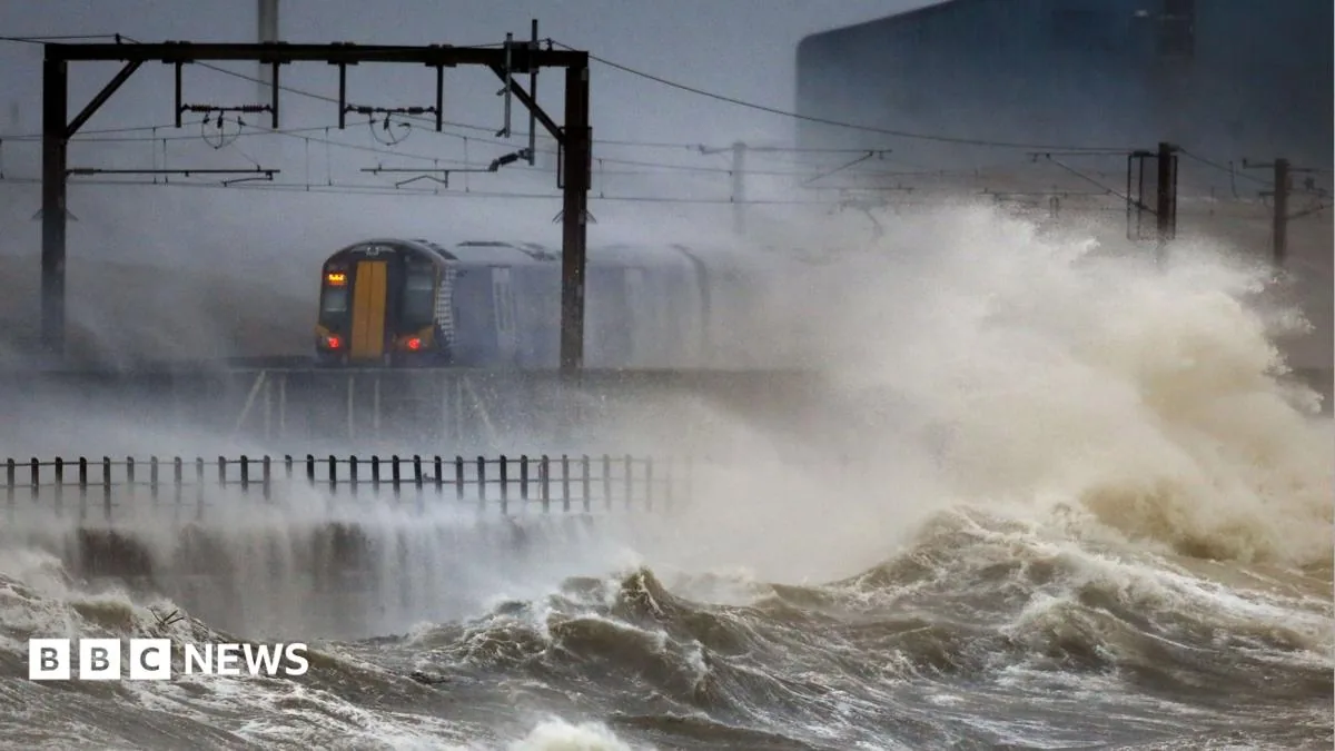 Railway line running through rural Scottish countryside ahead of Storm Boelo