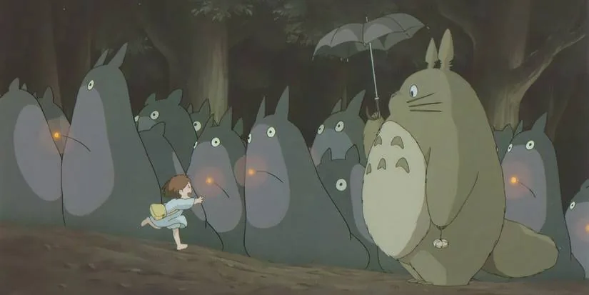Mei and forest spirits gather in Studio Ghibli's short film Mei and the Kittenbus.