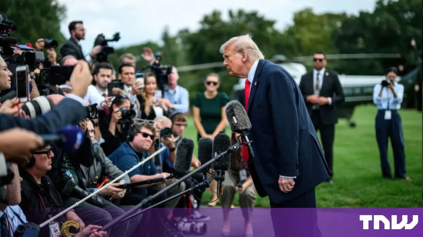 Donald Trump speaking during a press briefing regarding federal administration initiatives
