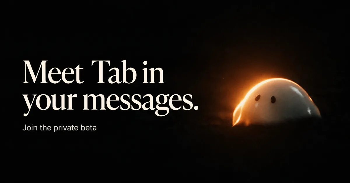 Promotional graphic for Tab messaging interface.
