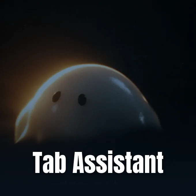 A small glowing white blob character with black eyes sits against a dark background.