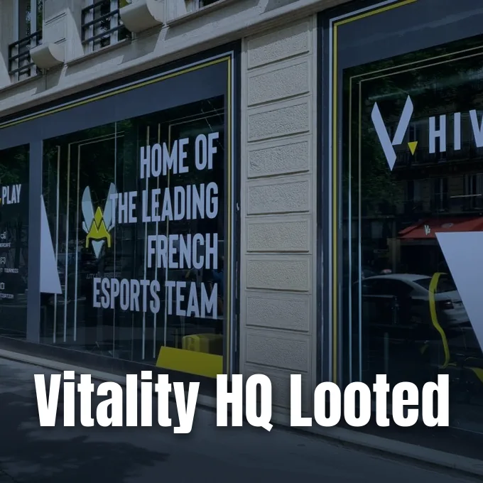 The exterior storefront and glass windows of the Team Vitality V.Hive headquarters in Paris.