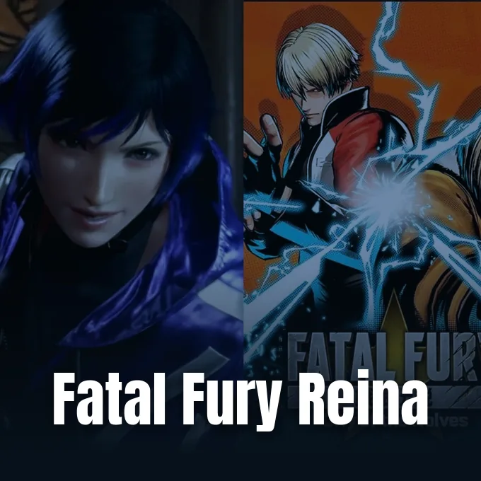 A split image showing Tekken character Reina next to Rock Howard from Fatal Fury.