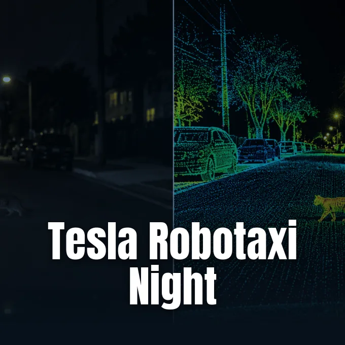 A split view showing a dark street at night alongside computer vision point cloud detecting a cat.
