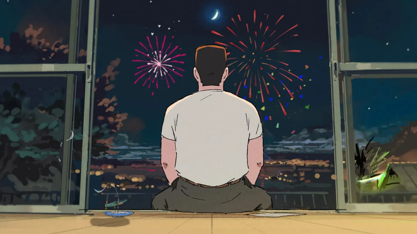 Anime still showing the animated talking flower companion.