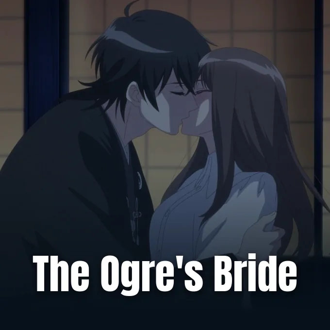 An anime man and woman embrace and share a gentle kiss in a dimly lit room