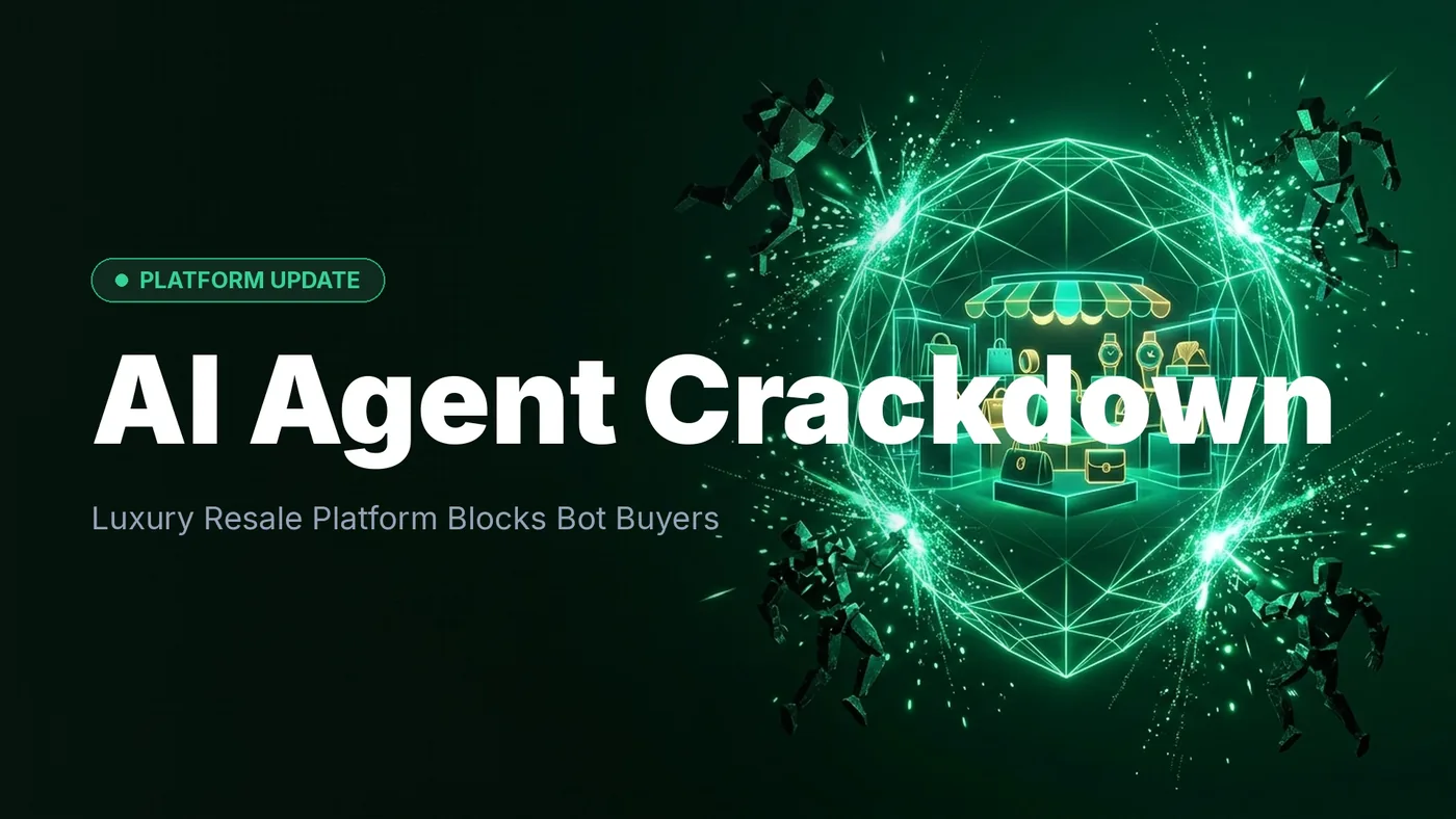 Conceptual depiction of verification systems checking automated buyer activity on luxury resale platforms.