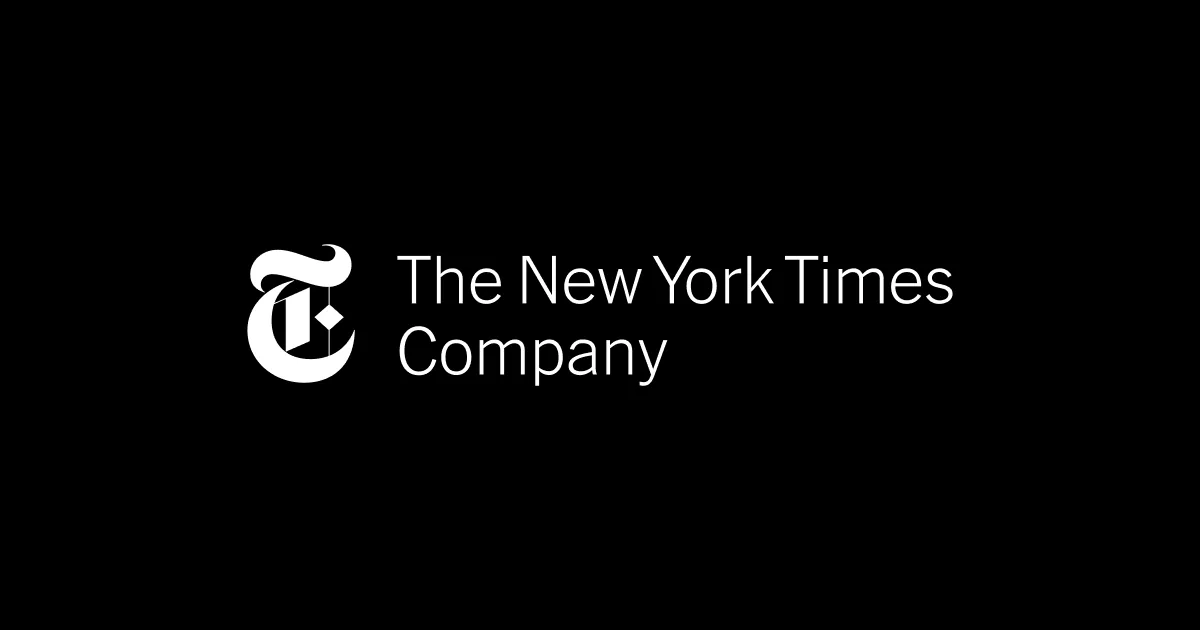 The New York Times building and corporate emblem.