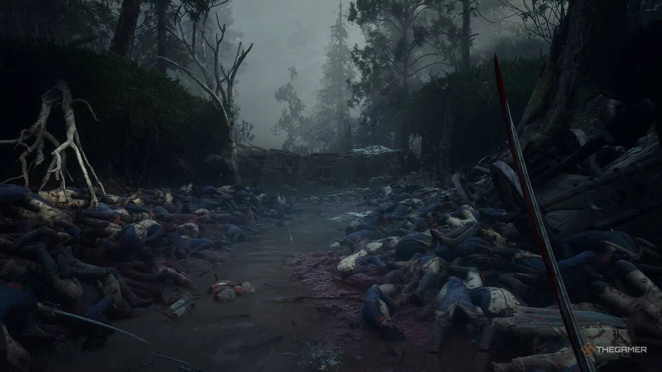 A field of fallen soldiers at the beginning of Valor Mortis.