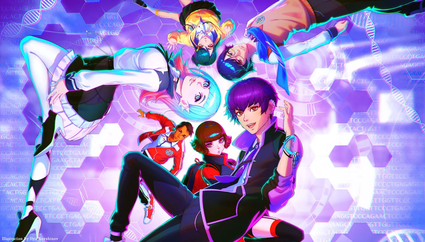Promotional artwork displaying school characters assembled in an academy setting.