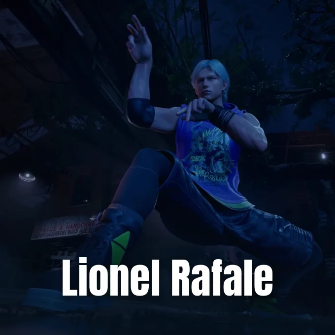 A martial artist character with light hair posing in a low fighting stance at night