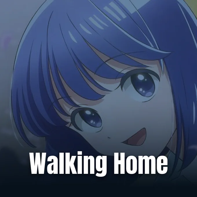 An anime girl with vibrant blue hair and large eyes smiling gently in a close-up shot.