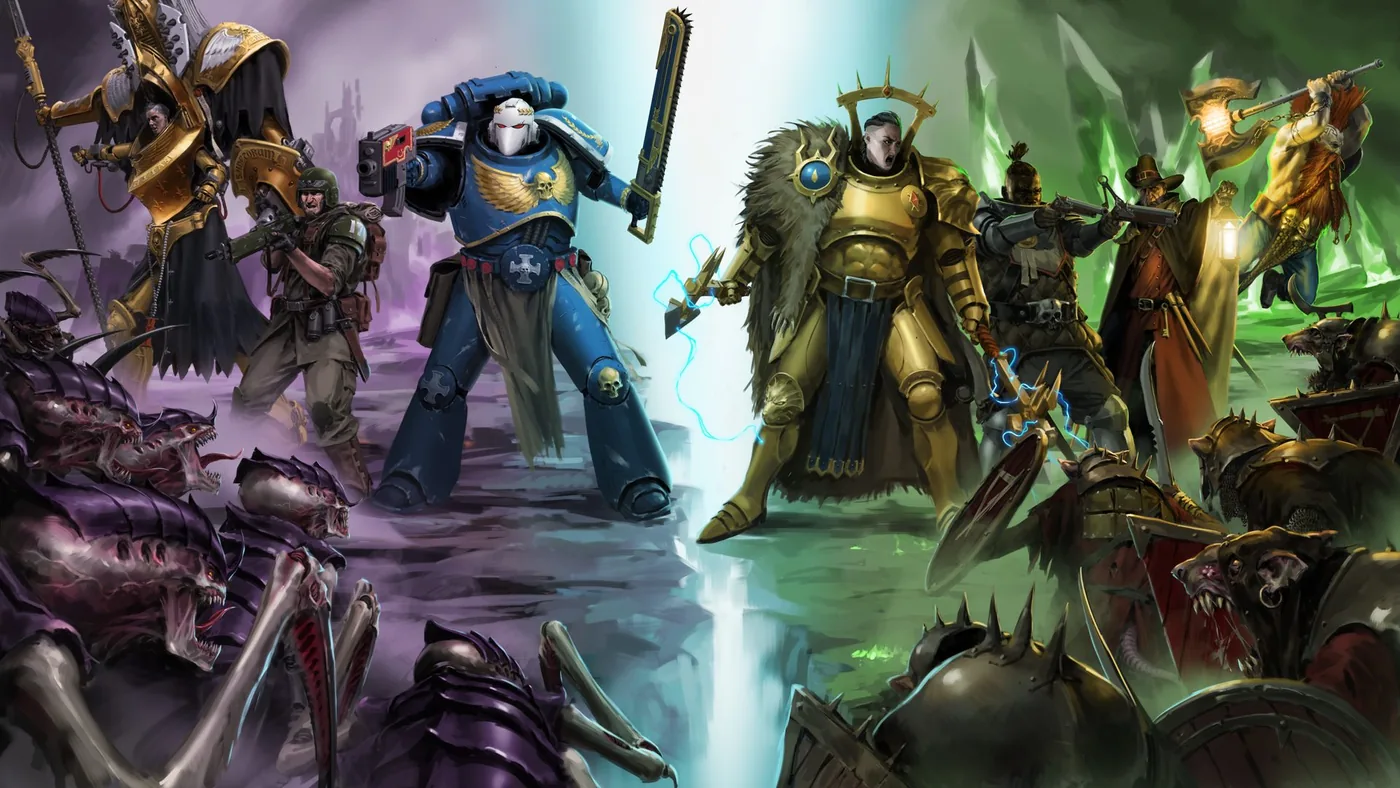 Promotional artwork for the Warhammer Survivors launch depicting Morvenn Vahl in her Paragon Warsuit.