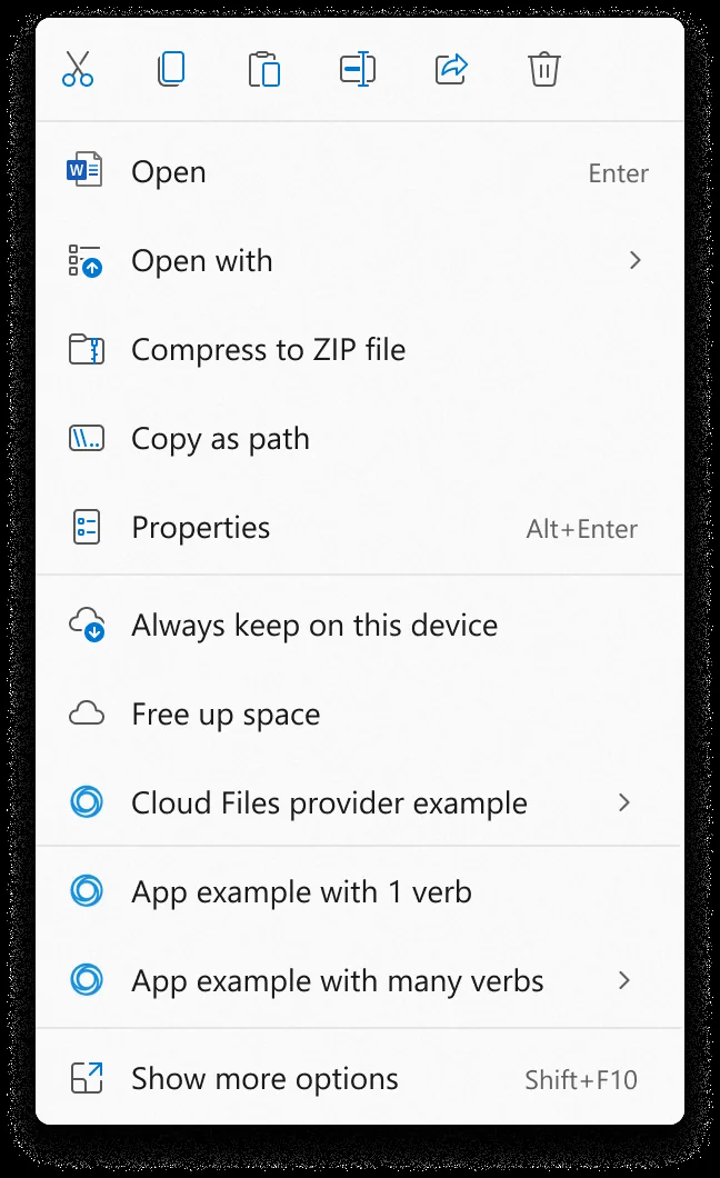Windows 11 context menu showing command layout