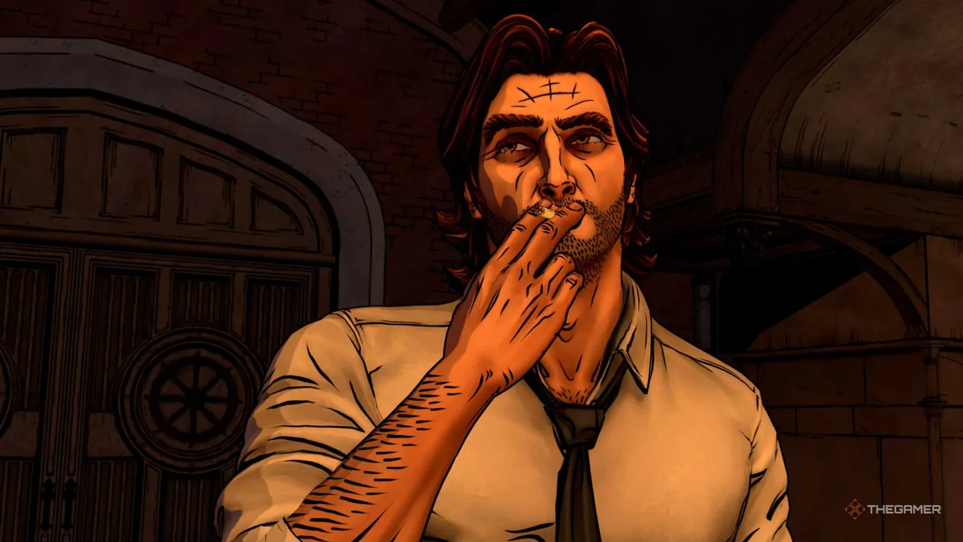 Bigby Wolf smoking a cigarette in The Wolf Among Us Remastered.