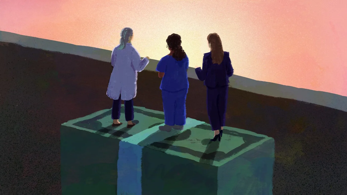 Illustration of research funding and medical science symbols.